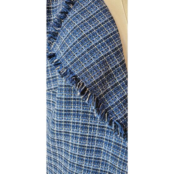NWT Kasper Blue Plaid Fringe Open Front Tweed‎ Jacket Skirt Suit Set Winter L 12 - Picture 2 of 10